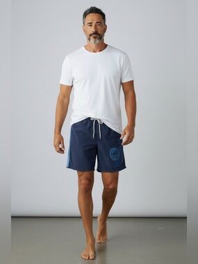 Chaps Dark Blue Tropical Board Shorts Light Blue Stripe Pocket Style Size XXL